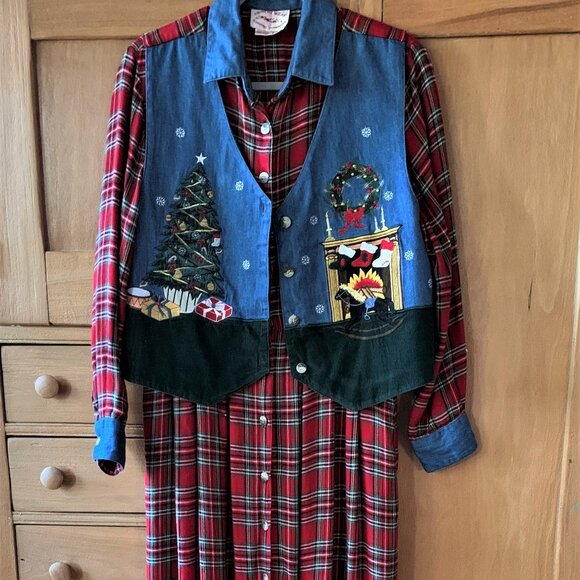 Vintage Plaid Dress and Vest - Picture 1 of 15